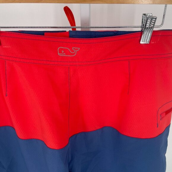 Vineyard Vines Mens Swim Board Shorts Trunks 9" Inseam Sz 34 Red Blue Zip Pocket - Picture 6 of 15